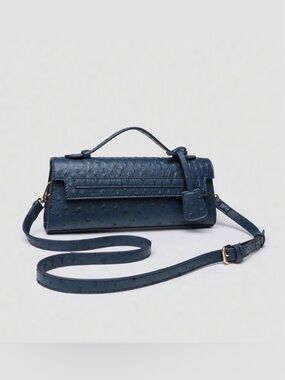 Navy Textured  Crossbody Bag with Top Handle